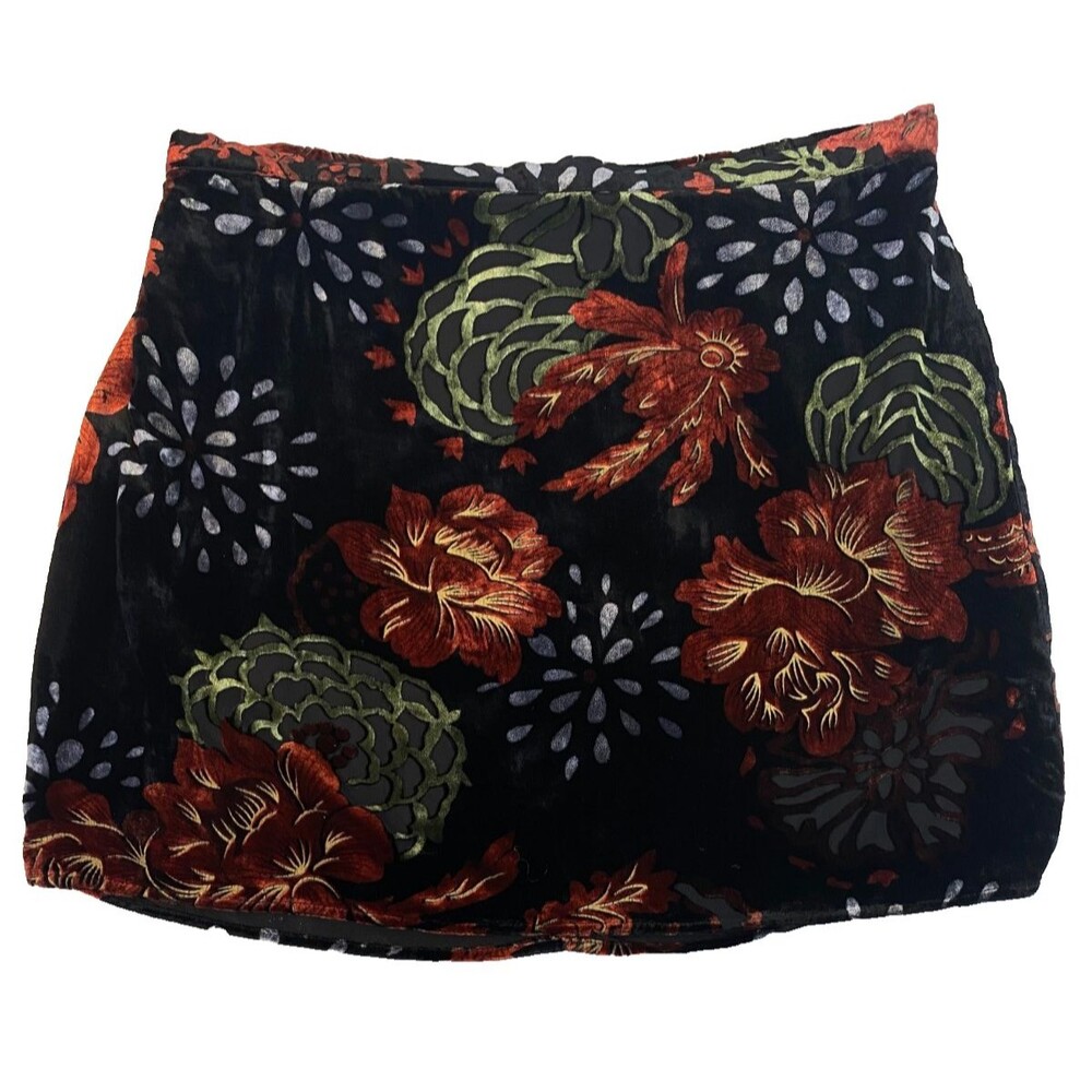 Band of Gypsies Floral Velvet Burnout Mini Skirt Size Medium Multicolor Lined